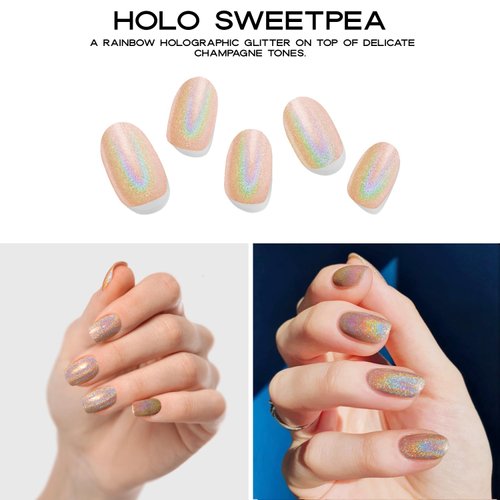 Adora Couture Semi Cured Gel Nail Strips | 20pcs Glossy Holographic Silver Stick-on Gel Nail Sticker | Glaze Nail Strips | Gel Nail Stickers with UV Light Required (Holo Sweet Pea)