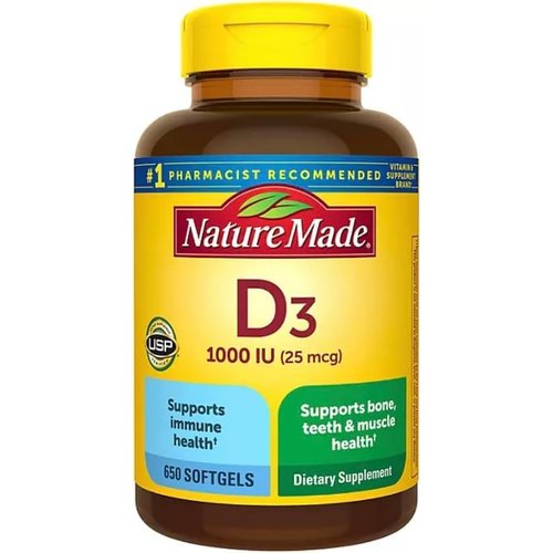 Nature Made Vitamin D3 25 mcg 650 Softgels,Stay Healthy and Meet Your Vitamin D 1000 IU- Bundled with nalkotSupliment-Guide