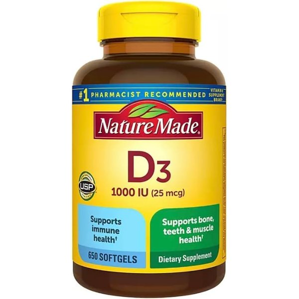 Nature Made Vitamin D3 25 mcg 650 Softgels,Stay Healthy and Meet Your Vitamin D 1000 IU- Bundled with nalkotSupliment-Guide