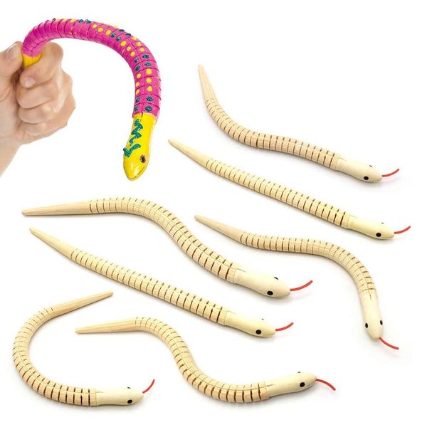 Natural Unfinished Wooden Wiggly Snakes - 12” Flexible Timber Snake - Blank Canvas - Great for Arts and Crafts - Themed Birthday Party Supplies, Halloween Prop - Animal Model Crafts Toys with 8 Pcs