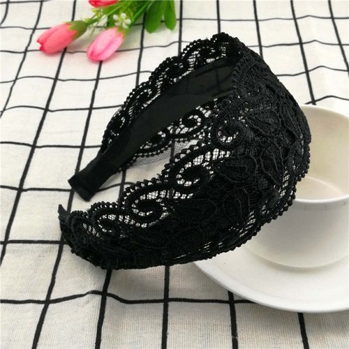 Vctitil Black Wide Lace Headband Hair Band Elegant Trendy Headband Elastic Hairbands With Teeth Headwear Accessories For Women And Girls