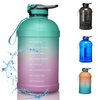 KEVENZ Water Bottle with Time Marker, 1 Gallon Water Bottle with Straw, Leakproof Water Jug, BPA Free, Green Purple