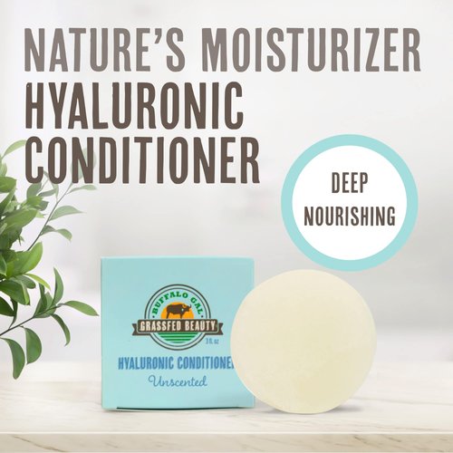 BUFFALO GAL Hyaluronic Conditioner Bar, Natural Hair Conditioner for Hair Growth, Hydrating Conditioner for Dry Hair, Detangling Conditioner for All Hair Types, 3 fl oz, Unscented