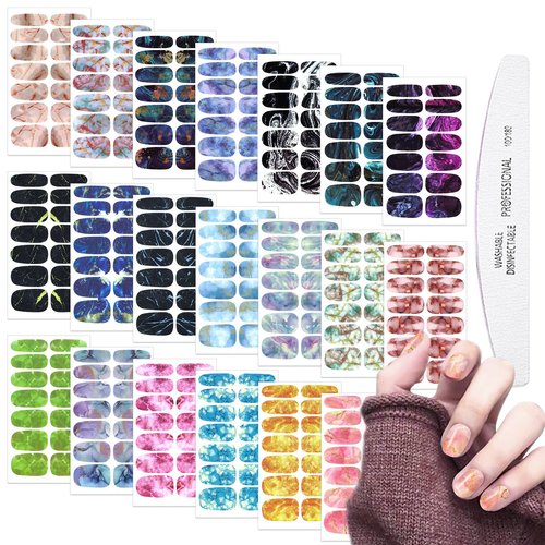 WOKOTO 20 Sheets Gradient Nail Polish Stickers Marble Nail Stickers Full Nail Wraps for Women Nails Gel Nail Strips Peel and Stick Nail Polish Stickers for Nails Gel Nail Stickers Nail Gel Stickers