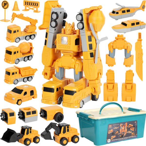 Magnetic Transform Engineering Car Toy - Robot Assembled Toys with Storage Box Construction Toys Vehicles Trucks Outdoor Activities for Kids Ages 3-9