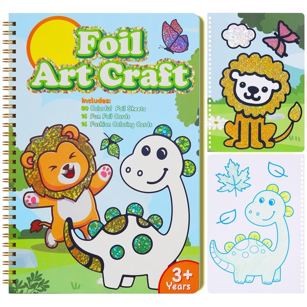 Eilyliafe Arts and Crafts Activity for Kids, Foil Art for Kids Ages 4-8, Animal DIY Foil Coloring Toy Kits, No Mess Creative Activity Birthday Christmas Gifts for 8-12 Year Old Boys and Girls