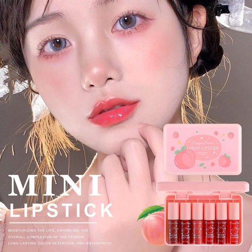 6Colors Peach Lip Tint Stain Set,Water Lip Tint Lip Stain Korean Lip Gloss Long Lasting,Plumping Mini Liquid Lipstick Natural Lip Tint,Multi-Use Lip & Cheek Tint,Non-sticky,Lightweight,Vivid Color