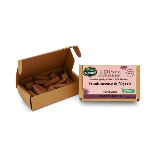 Bless International Frankincense-and-Myrrh 100%-Natural-Incense-Cones Handmade-Hand-Dipped Organic-Chemicals-Free for-Purification-Relaxation-Positivity-Yoga-Meditation The-Best-scents (20 Count)