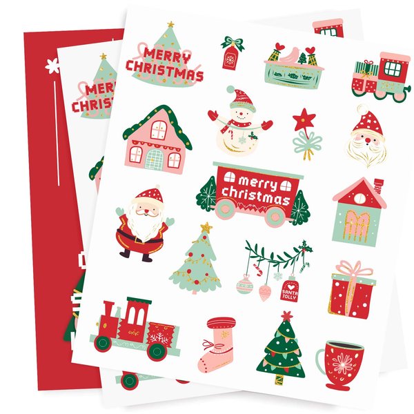 AOBKIAT Christmas Tattoos Stickers,36 Glitter Styles Temporary Tattoos for Body Face,Red Green Christmas Party Decorations,Goodie Bag Stuffers Fillers,Office School Xmas Party Favors