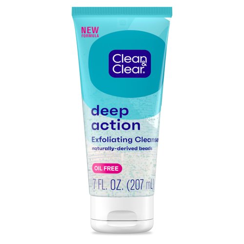 Clean & Clear Oil-Free Deep Action Facial Cleanser with Pro-Vitamin B5, Gentle Exfoliating Daily Face Wash Cleans Deep down to the pore for Soft, Smooth, Hydrated Skin, Paraben-Free, 7 fl. oz