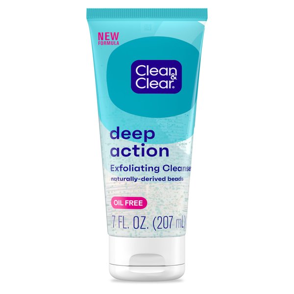 Clean & Clear Oil-Free Deep Action Facial Cleanser with Pro-Vitamin B5, Gentle Exfoliating Daily Face Wash Cleans Deep down to the pore for Soft, Smooth, Hydrated Skin, Paraben-Free, 7 fl. oz
