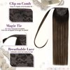 LaaVoo Ponytail Extensions Real Human Hair Balayage Dark Brown to Light Brown Hair Extensions Real Human Hair Ponytail Wrap Around Hair Extensions Ponytail Silky Straight 12 Inch 70 Gram