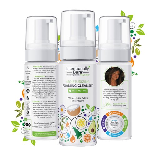 Intentionally Bare Foaming Face Wash with MCT Oil - Anti-Aging Hydrating Cleanser for All Skin Types - Gentle Daily Facial Wash