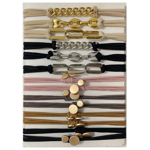 UDeBe 14PCS Thin Hair Ties, Boho Hair Ties Bracelets Ponytail Holders for Women, Cute Metal Beads Ties Decorative Hair Elastics