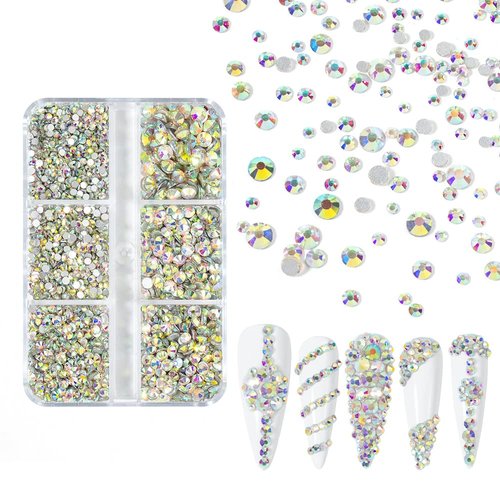 3000 Nail Art AB Crystals Rhinestones Flat Back Round Rhinestones Nail Gems Nail Crystal Diamond Jewelry Nail Suitable for Nail Design DIY Craft Decoration