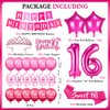 16th Birthday Decorations for Girls, Pink Sweet 16 Birthday Decorations Hot Pink Happy Birthday Banner Number 16 Foil Balloons Sash and Crown Cake Topper for Girls Sixteen Birthday Party Supplies