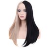 PATTNIUM Black and Blonde Wig Long Straight Wig Black Blonde Wig for Women Split Wig Two Tone Wig Half Black Half Blonde Wig Middle Part Wig Heat Resistant Synthetic Wig Halloween Cosplay Costume Wig (Black and Blonde)