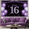 Roetyce Sweet 16 Party Decorations, Black Purple Sweet 16 Banner, 16th Birthday Decorations for Girls, Sweet 16 Birthday Gifts, Purple Happy 16th Birthday Backdrop Background, 16 Years Old Party Decor