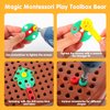 Magic Montessori Play Toolbox Bear, Thrsday Creative Tool Box, Montessori Play Toolbox with Drill, Mosaic Puzzle Toy with Electric Drill Screw Tool Set for Kids Ages 3-12 Years Old (Brown)