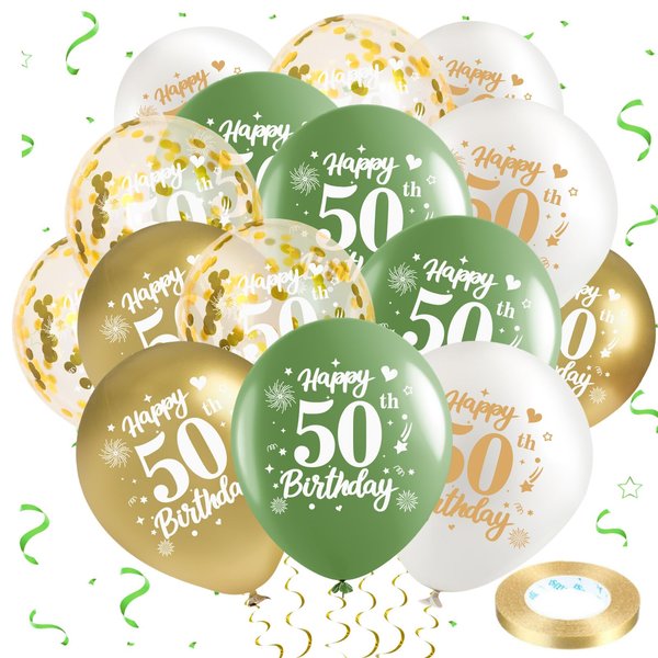 50th Birthday Balloons 24Pcs Sage Green Gold Fiftieth Birthday Latex Balloons Confetti Balloons Green Gold 50th Birthday Party Decorations for Women Men 50 Year Birthday Anniversary Supplies 12inch