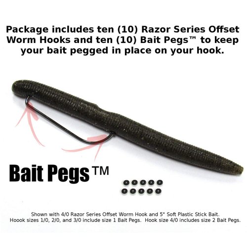Harmony Fishing Company RAZOR SERIES Offset Worm Hooks (10 Pack w/ 10 Bait Pegs) (3/0 (10 Pack))