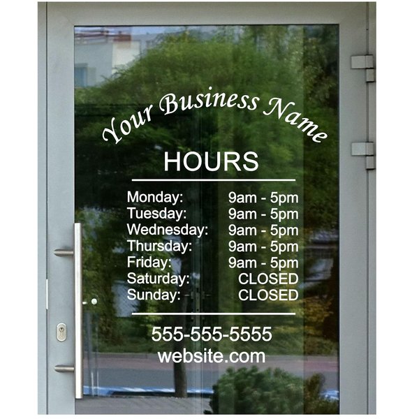Business Hours Store Company Fully Custom Personalized Glass Door Window Storefront Professional Sign Decal Stencil