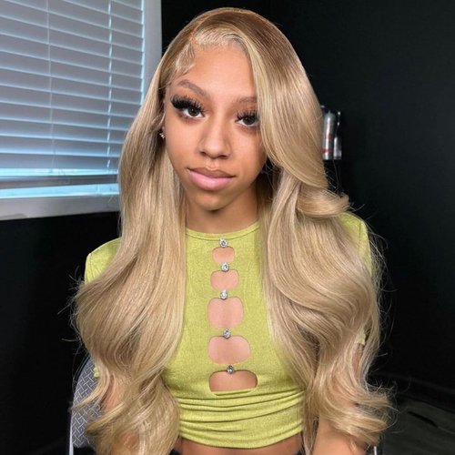 Orijodie Highlight Ombre Light Brown Roots Ash Blonde Wigs Human Hair 180% Density 13x4 Body Wave HD Ultra Thin Lace Wig for Women Balayage Glueless Flaxen Gray Colored Lace Front Wigs 24Inch