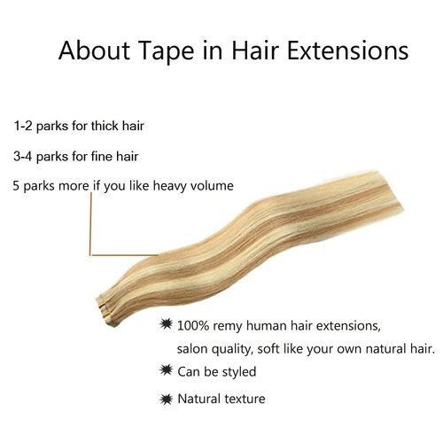 Balayage Tape in Hair Extensions Human Hair, Ombre Golden Brown to Bleach Blonde Tape in Human Hair Extensions Real Hair Extensions 16 Inch 30g 20pcs Silky Straight Highlight Seamless Human Hair