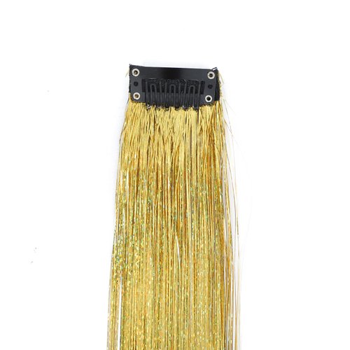 SWACC 12 Pcs Straight SWACC 12 Pcs Straight One Color Party Highlights Clip on in Hair Extensions Colored Hair Streak Synthetic Hairpieces (Sparkling Tinsel Gold)