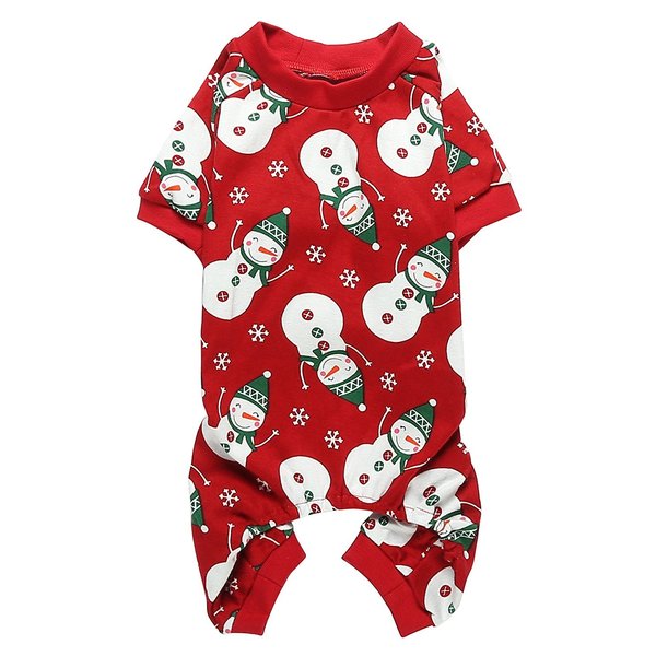 Cute Snowman Xmas Pet Clothes for Dog Pajamas Soft Christmas PJS, Medium Red Back Length 16"