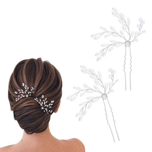 Generic Bridal Wedding Hair Pins for Women Rhinestone Preal Silver Vine Hairpiece Elegant Handmade Gift for Women Girls(2 pcs)
