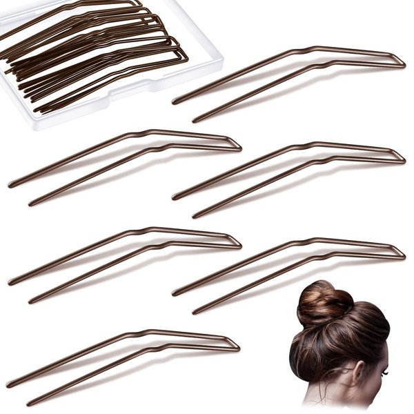 36 Pieces U Shaped Hair Pins Ballet Buns Bobby Pins U Hair Styling Pins Metal U Bun Hair Pins for Updo Bun Bobby Pins for Women Girls Lady Thick Thin Long Curly Hair(Brown, 3 Inches)