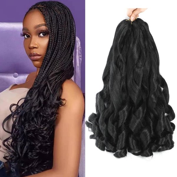 7 Pack French Curly Braiding Hair-16Inch Pre Stretched Braiding Hair Omber Braiding Hair Loose Wavy Pre Streched Braiding Hair Crochet Box Braids Hair for Black Women (1B#)