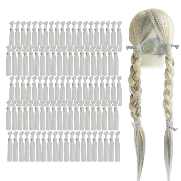 MEEDEE 100 Pack Silver Elastic Hair Ties For Women No Crease Soft Elastic Ribbon Hair Ties Knotted Hair Ties No Damage Pony Tails Hair Ties Ouchless Hair Ties Yoga Hair Ties Elastic Bracelets