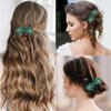 Crystal Hair Barrettes, Rhinestone Flower Leaf Shape Hairpins Hair Clips, Sparkly Austrian Hairgrip Hair Headwear Accessories for Women Girls (Green)