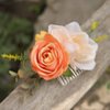 Fangsen Wedding Orange Ivory Rose Flower Hair Comb Boho Wedding Bridal Hair Accessory for Women and Girls Silver