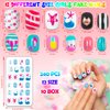 240 Pieces Fake Nails for Kids Girls Artificial Kids Press on Nails Pre Glue Full Cover Short Acrylic Stick On Nails False Nail Tips Kit for Children Little Girls Nail Art Decoration (Lovely)