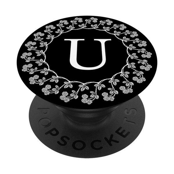 Fun Cell Phone Pop Up Holder,Cute White Floral Rose Letter U PopSockets Grip and Stand for Phones and Tablets