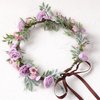 KorViSHOW Girl Purple Flower Crown - Traditional Round Rose Headband Elegant Headband Purple Flowers And Green Leaves Accessories Renaissance Festival Birthday Party Headband Wedding Shoot