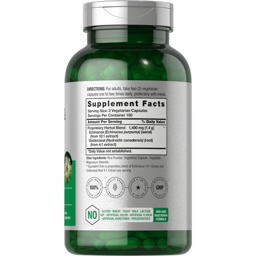 Horbäach Echinacea Goldenseal Capsules | 1400mg | 300 Count | Vegetarian, Non-GMO, Gluten Free Extract Supplement