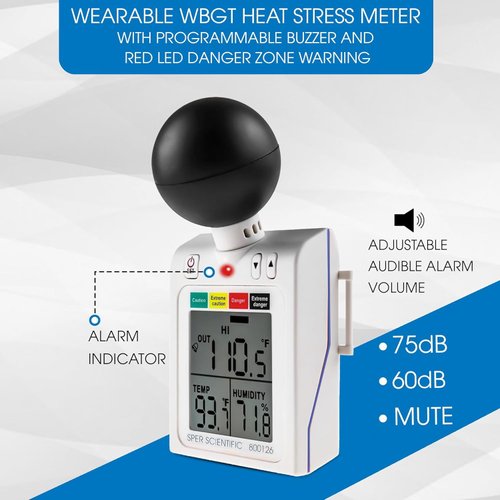 Sper Scientific 800126 WBGT Meter, Heat Stress Monitor for Indoor/Outdoor, Handheld Temperature and Humidity Monitor with RH Meter Digital Level Dangerous Indicator Display - 2 pc