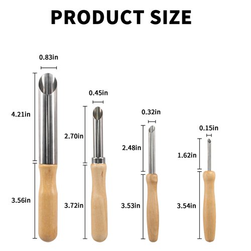 4 Pack Stainless Steel Circular Clay Hole Cutters, Wooden Handle Clay Tools for Drilling and Sculpture, Pottery Tools and Supplies