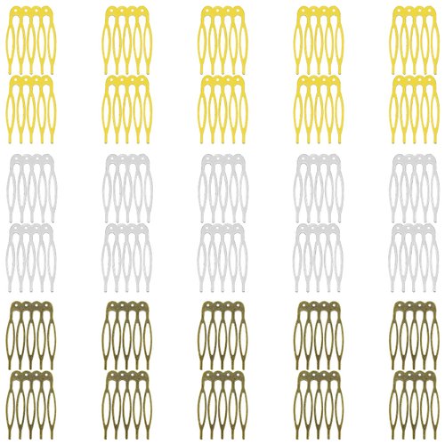 30Pieces Hair Comb Clip 5 Teeth Metal Wire Hair Combs Wedding Veil Combs Hair Side Combs Twist Comb 39x27mm Hair Clip Accessories for Women Decorative DIY Jewelry Making (3 Colors, with holes)