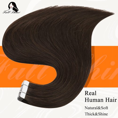 Full Shine Tape in Hair Extensions Human Hair Color 2 Darker Brown Remy Human Hair Extensions Tape in 14 Inch Glue in Hair Extensions 50 Grams Straight Seamless Hair Extensions 20 Pieces