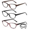 Slim Cat Eye Translucent Tortoise Shell Fashion Reading Glasses for Women 3 Pack with Lanyard +3.50