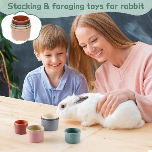 MEWTOGO 8 Pcs Stacking Cups for Rabbits - Multi-Colored Reusable Bunny Toys of Different Sizes, Safe Plastic Nesting Toys for Small Animals Rabbits Bunny Hiding Food and Playing