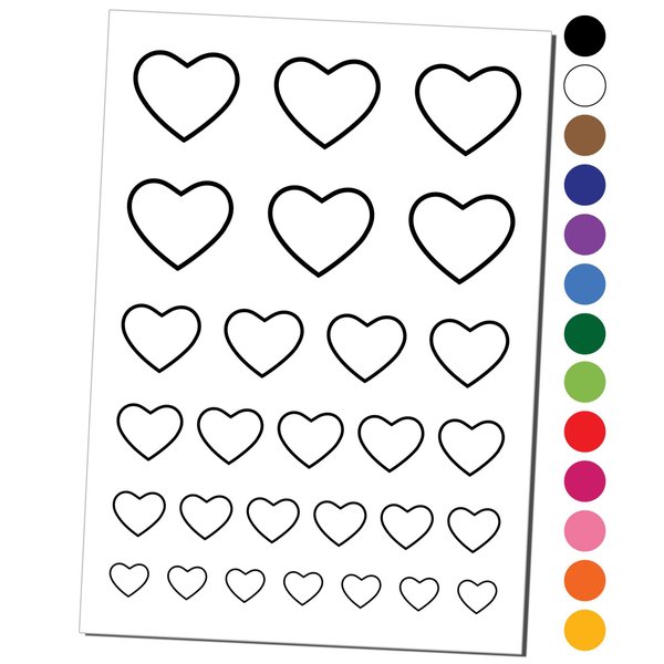 Heart Love Outline Temporary Tattoo Water Resistant Fake Body Art Set Collection - Dark Blue (One Sheet)