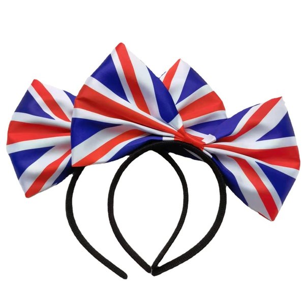 CheeseandU 2Pcs UK Flag Bow Headband Union Jack Headband British United Kingdom Flag Hair Band Country Flag Bow Headbands for Women Ladies Girls Hair Hoops Football Fans Gift, 8.3 x 4.7 inch