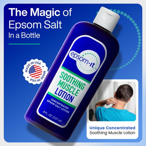 EPSOM-IT Soothing Muscle Lotion - Epsom Salt Magnesium Sulfate Cream with Arnica for Muscle Stiffness, Discomfort, Topical Magnesium Lotion, Leg Cramps, Restless Legs, Knee and Achy Feet, 8.0 oz.