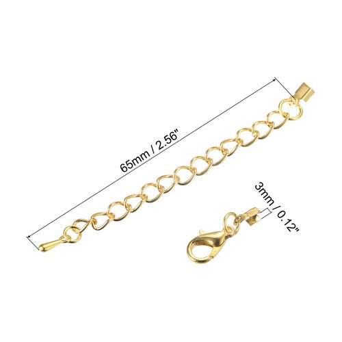 uxcell 20Sets Fold Over Cord Ends with Lobster Claw Clasps & Extension Chain, 3mm Terminators Crimp Cap Clasp Tips for DIY Craft Making, Gold Tone